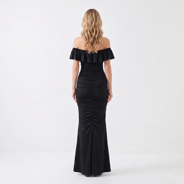 Women's Off-Shoulder Ruffle Ruched Mermaid Maxi Dress