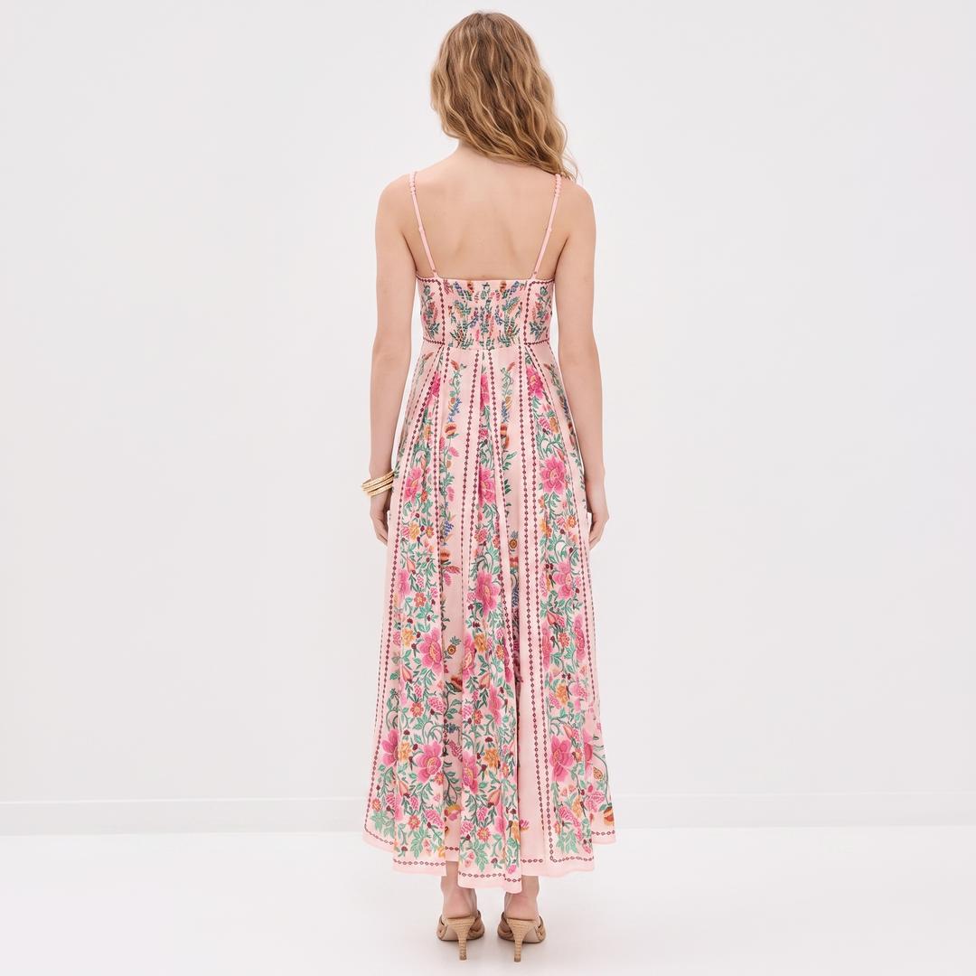 Women's Floral Maxi Dress Bustier Bodice Spaghetti Strap Boho Summer