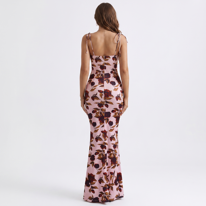 Women's Floral Maxi Dress Tie Strap Corset Bodice Bodycon Summer