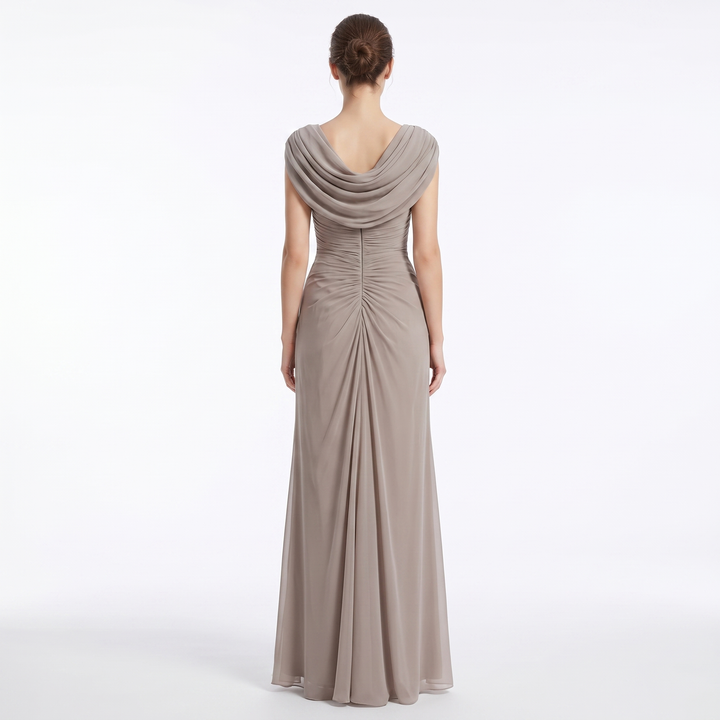 Women's Cowl Neck Maxi Dress Cap Sleeve Ruched Waist Formal Gown