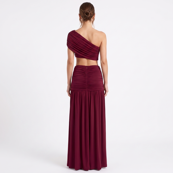 Women's One-Shoulder Crop Top and Ruched Maxi Skirt Set