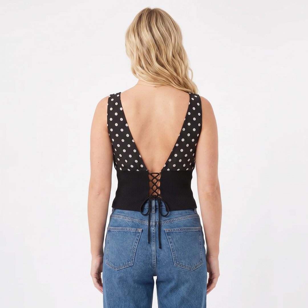 Women's Off Shoulder Crop Top Polka Dot Ribbed Waist Going Out