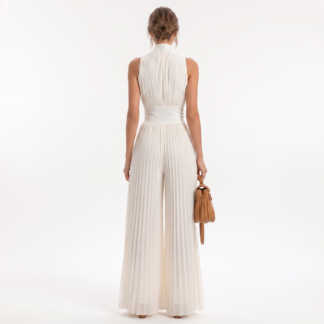 Women's Pleated Jumpsuit High Neck Wide Leg Sleeveless Formal