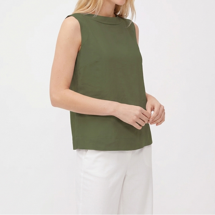 Women's Cotton Linen Sleeveless Tank Top Mock Neck Casual Summer Blouse