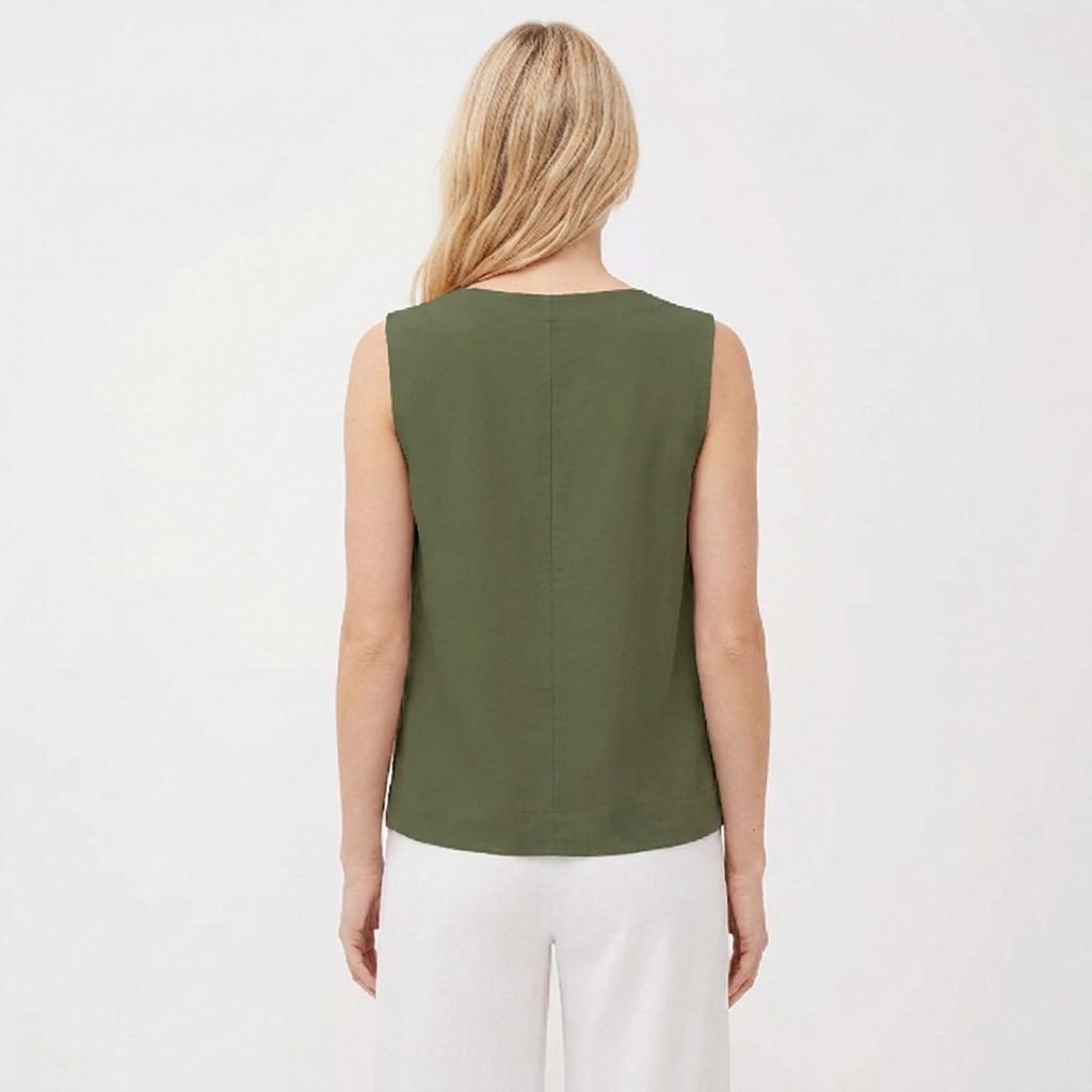 Women's Cotton Linen Sleeveless Tank Top Mock Neck Casual Summer Blouse