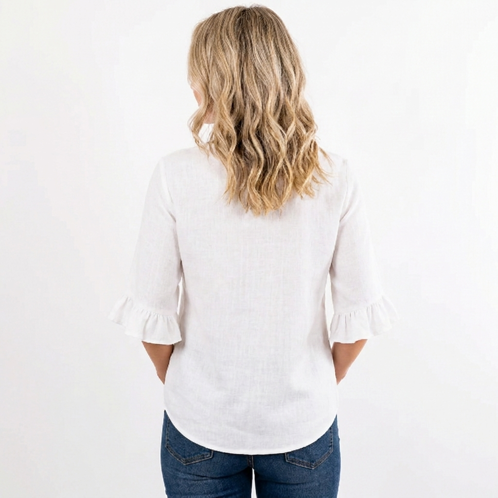 Women's Linen Blend Blouse Relaxed Fit Button-Front Ruffle Sleeve Top