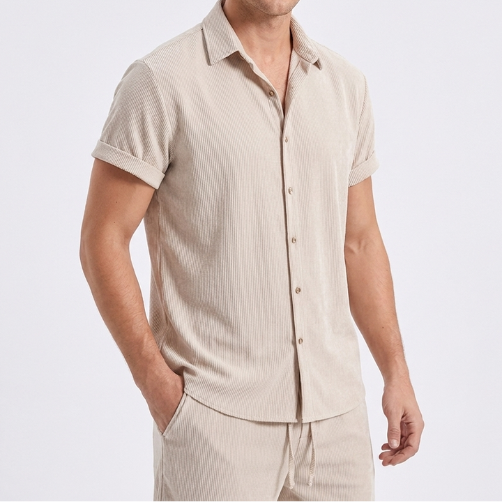 Men's Linen Shirt and Shorts Set Two-Piece Summer Casual Outfit