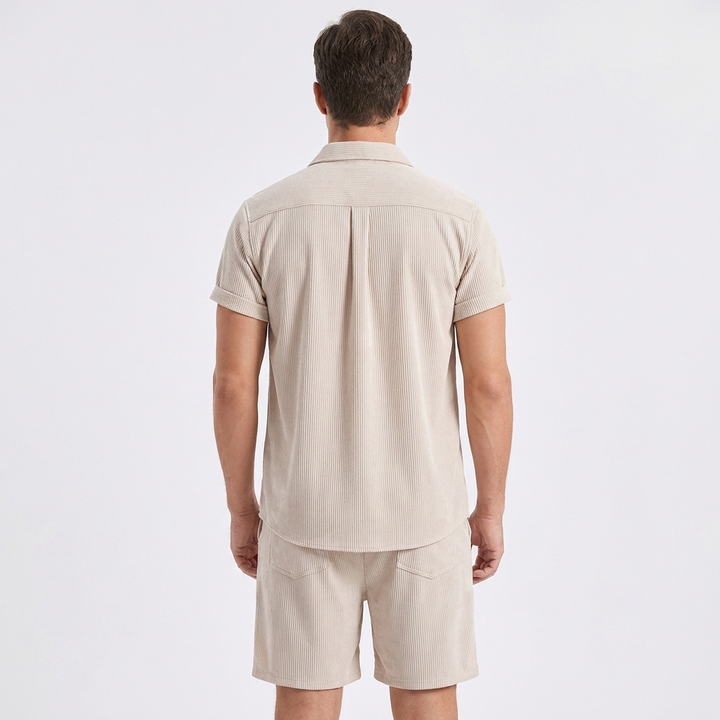 Men's Linen Shirt and Shorts Set Two-Piece Summer Casual Outfit