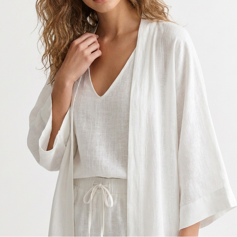 Women's 3-Piece Cotton Gauze Set Kimono Top Shorts Loungewear