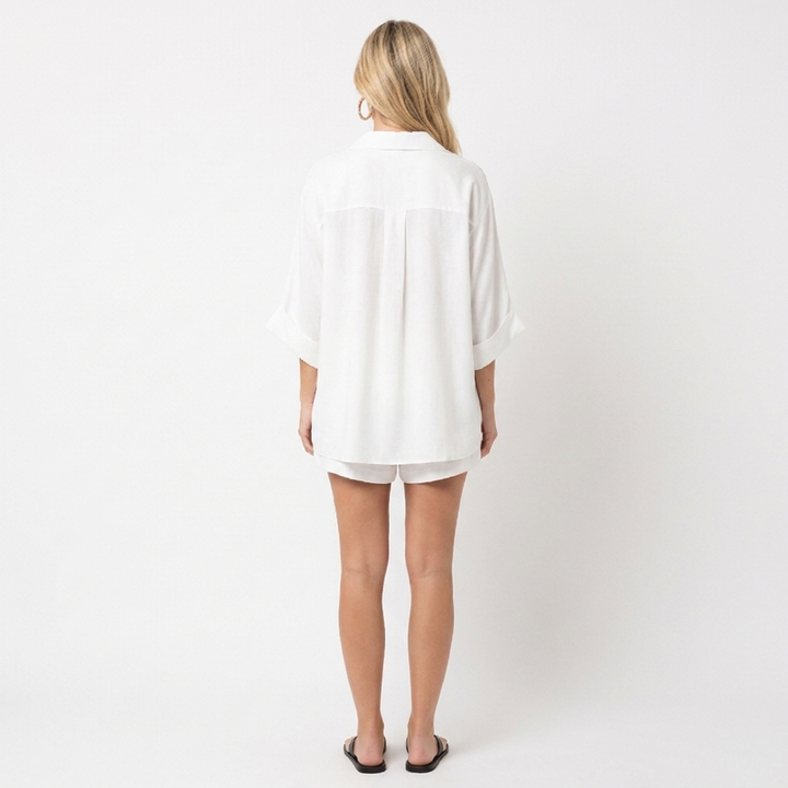 Women's Oversized Shirt And Shorts Set 2-Piece Loungewear Linen
