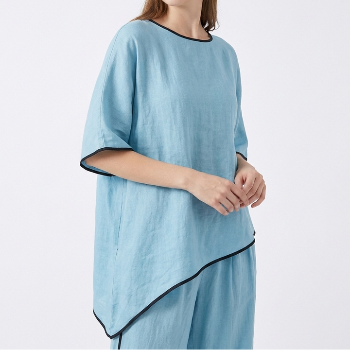 Women's 2-Piece Linen Set Asymmetric Top Wide-Leg Pants Loungewear