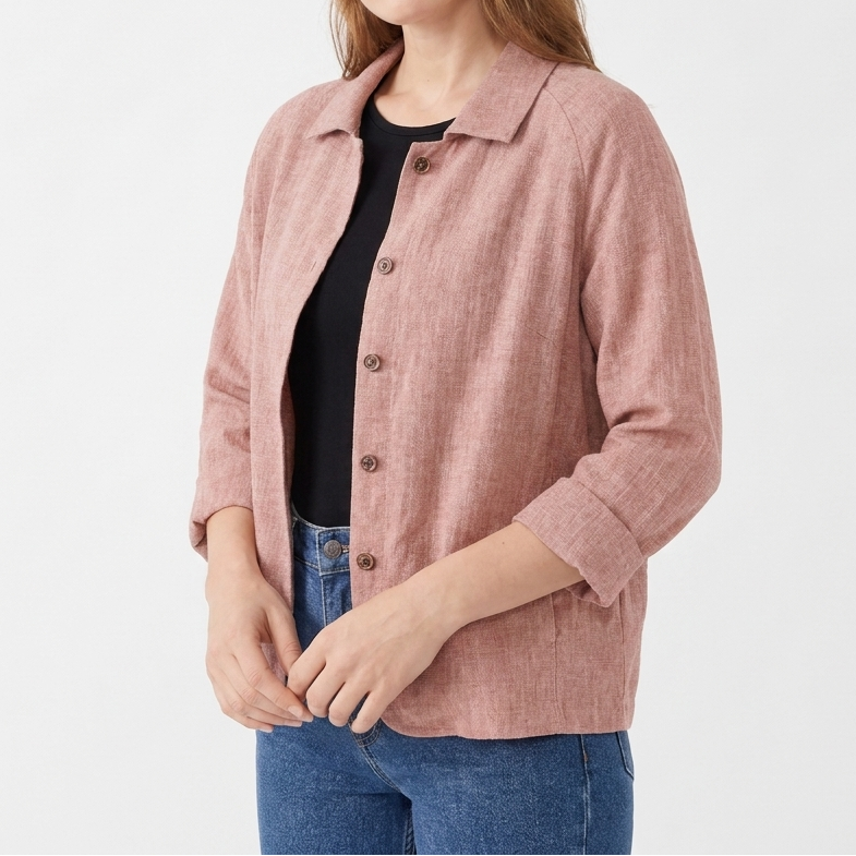 Women's Linen Shirt Jacket Casual Button-Down Collared Shacket