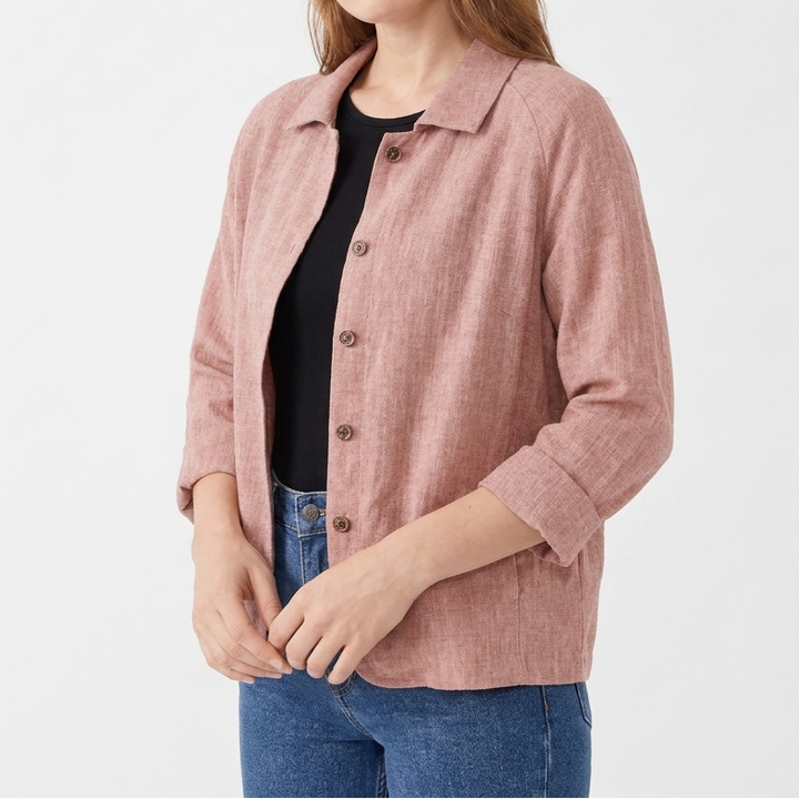Women's Linen Shirt Jacket Casual Button-Down Collared Shacket