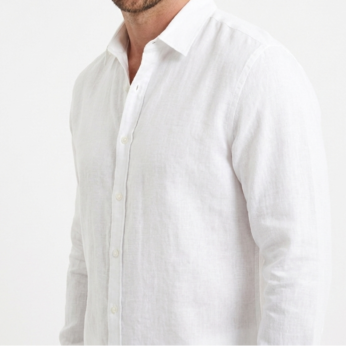 Men's Linen Long Sleeve Shirt Slim Fit Button-Down Casual Summer Shirt