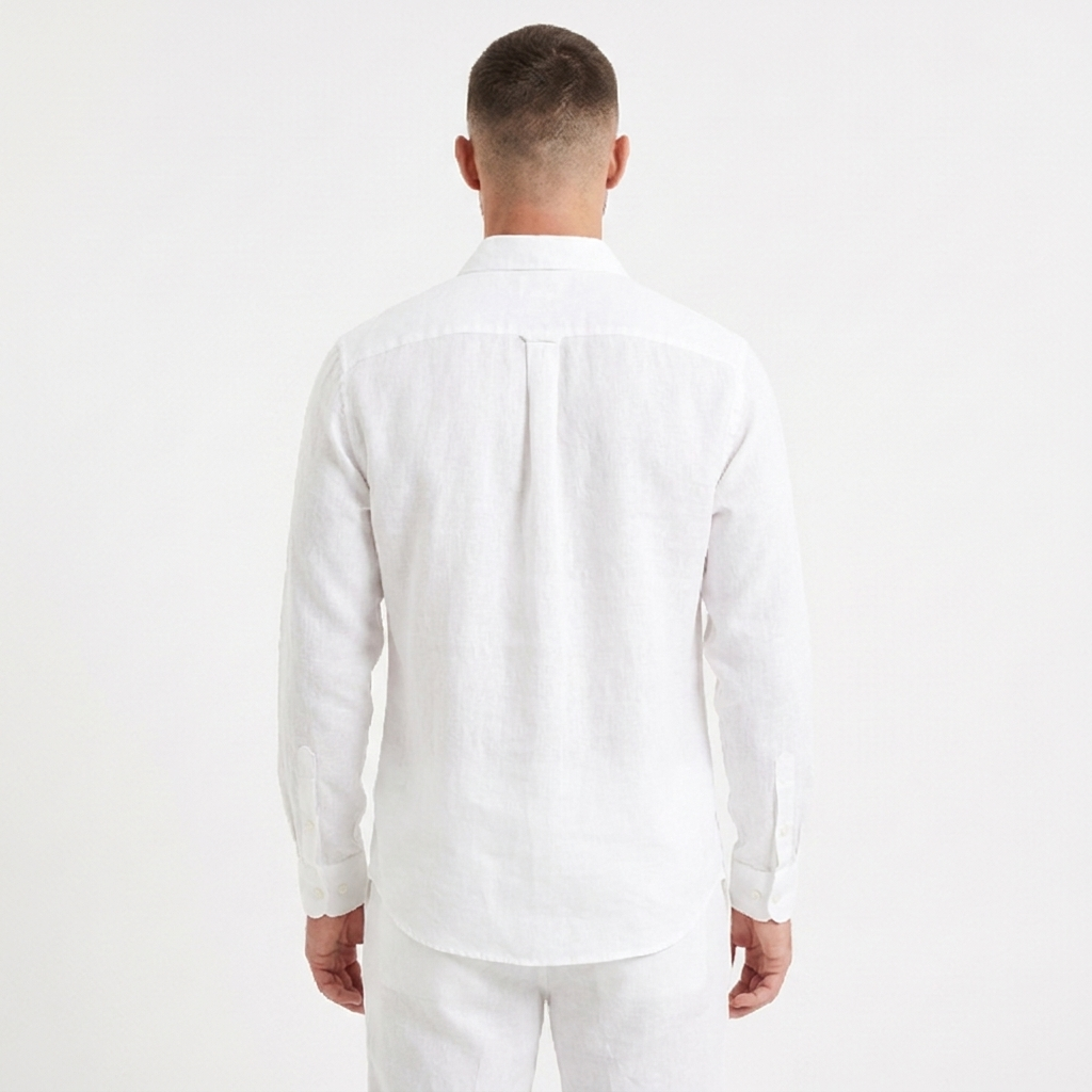 Men's Linen Long Sleeve Shirt Slim Fit Button-Down Casual Summer Shirt