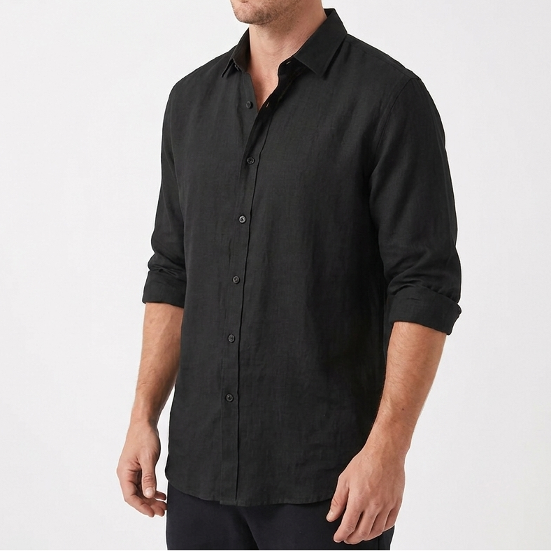 Men's Linen Long Sleeve Shirt Regular Fit Button-Up Casual Summer