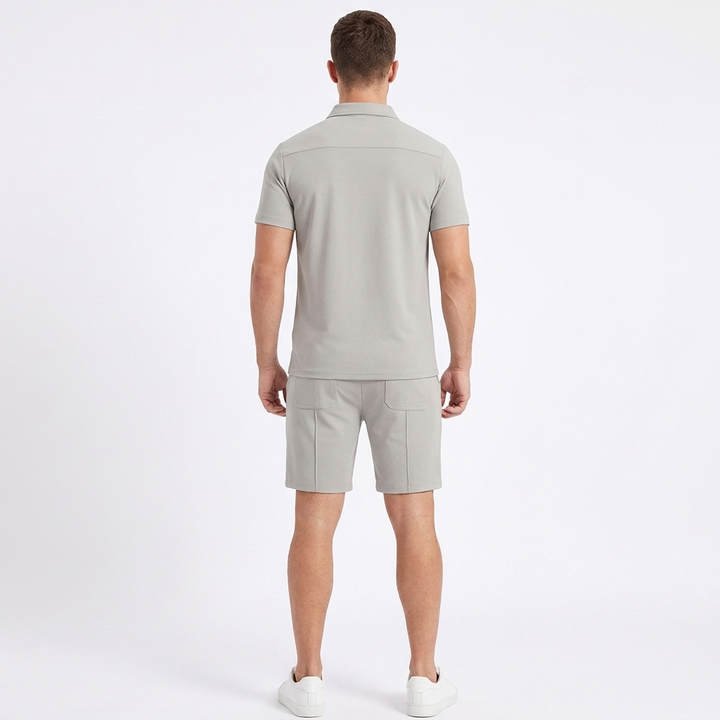 Men's 2-Piece Zip Polo And Shorts Set Casual Short Sleeve Sport