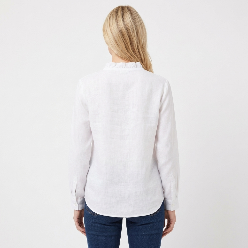 Women's Ruffle V-Neck Blouse Long Sleeve Cotton Linen Top