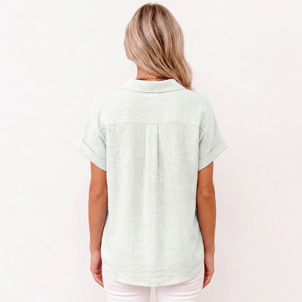 Women's Cotton Linen Shirt Short Sleeve Button-Up Casual Top