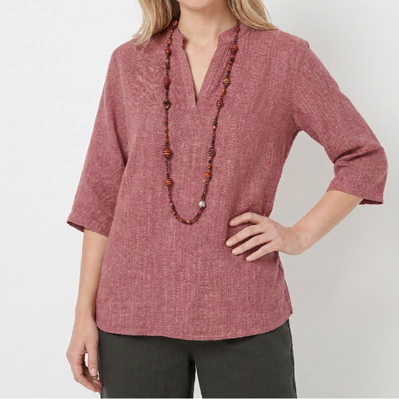 Women's Linen Tunic Top Notch Neck Half Sleeve Loose Fit