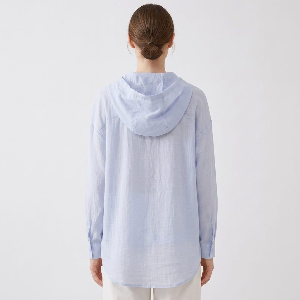 Women's Hooded Linen Shirt Long Sleeve Button-Up Lightweight Top
