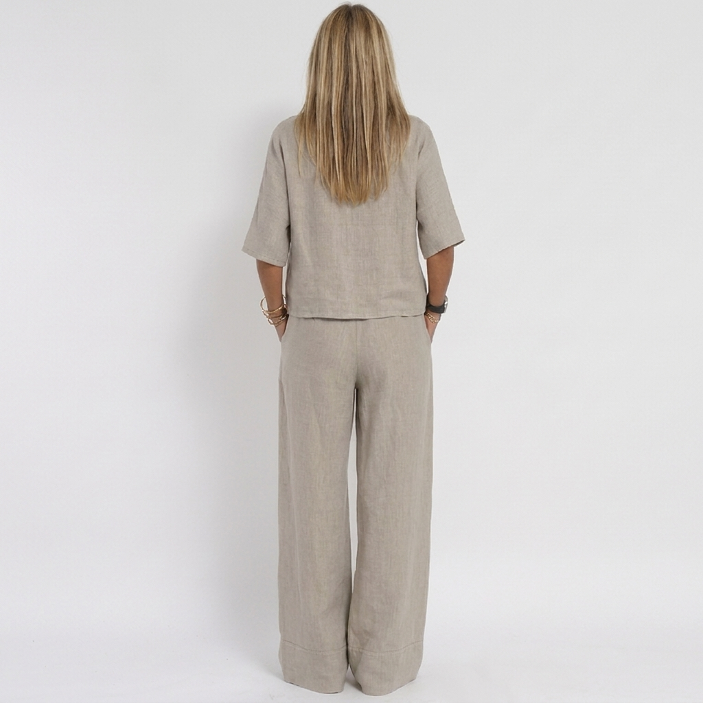 Women's Linen Two Piece Set Cropped Top Wide Leg Pants Outfit
