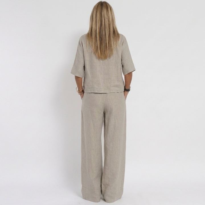 Women's Linen Two Piece Set Cropped Top Wide Leg Pants Outfit