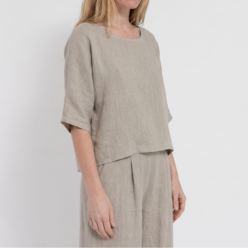 Women's Linen Two Piece Set Cropped Top Wide Leg Pants Outfit