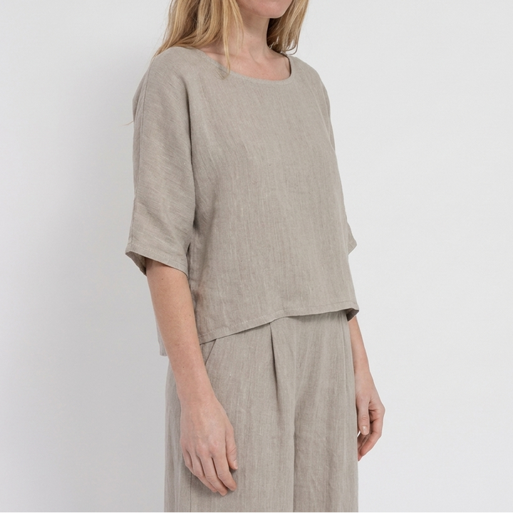 Women's Linen Two Piece Set Cropped Top Wide Leg Pants Outfit