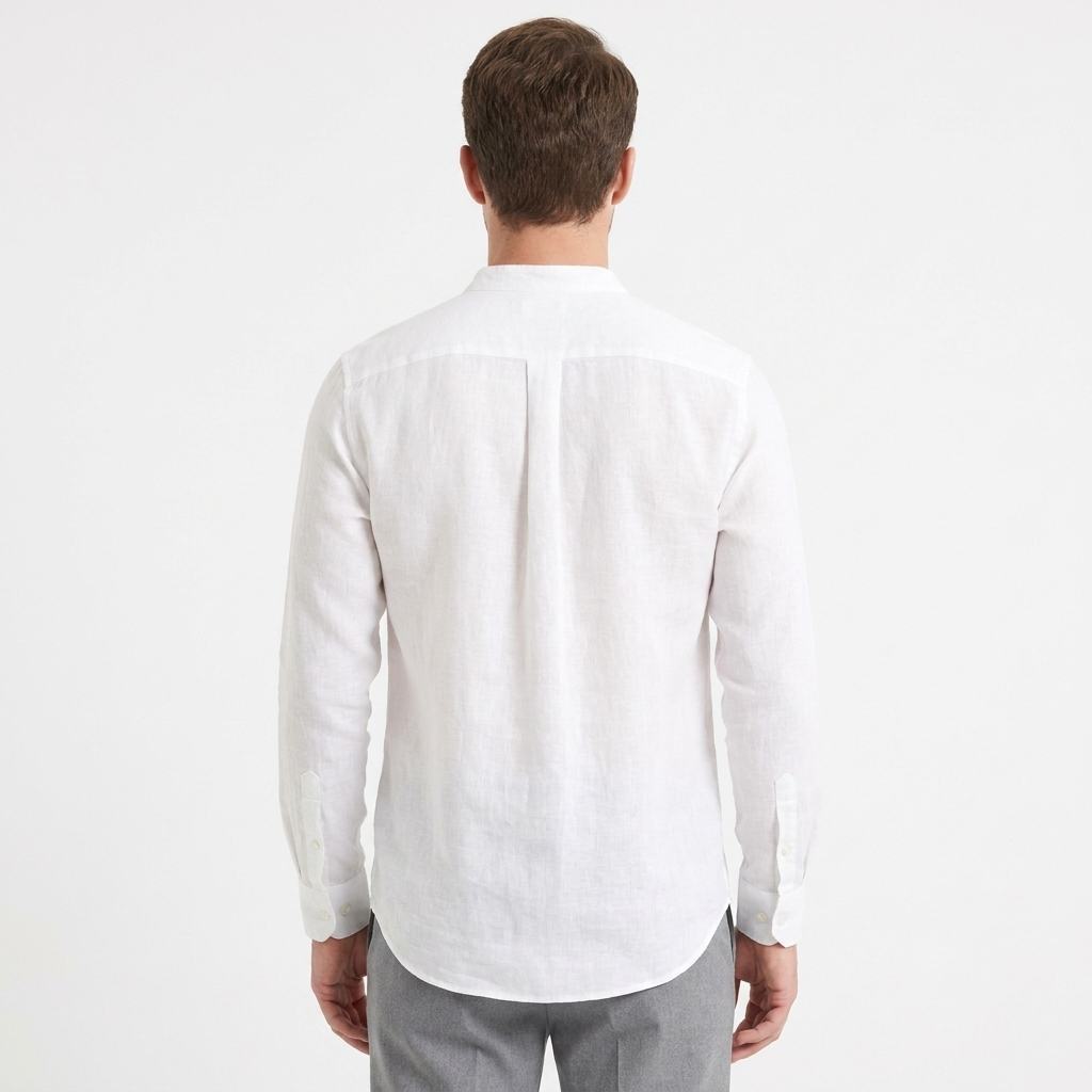 Men's Linen Button-Up Shirt Long Sleeve Band Collar Casual