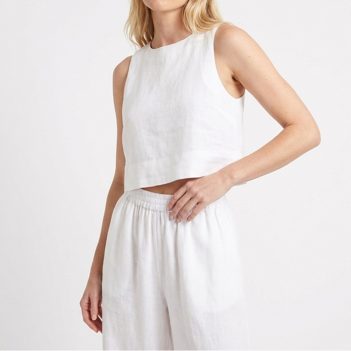 Women's Linen Two-Piece Set Crop Tank Wide Leg Pants