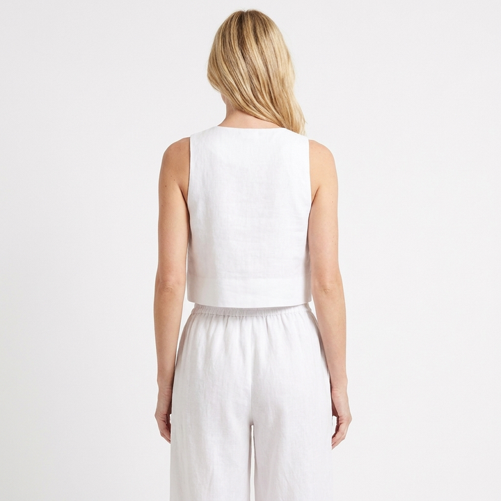 Women's Linen Two-Piece Set Crop Tank Wide Leg Pants