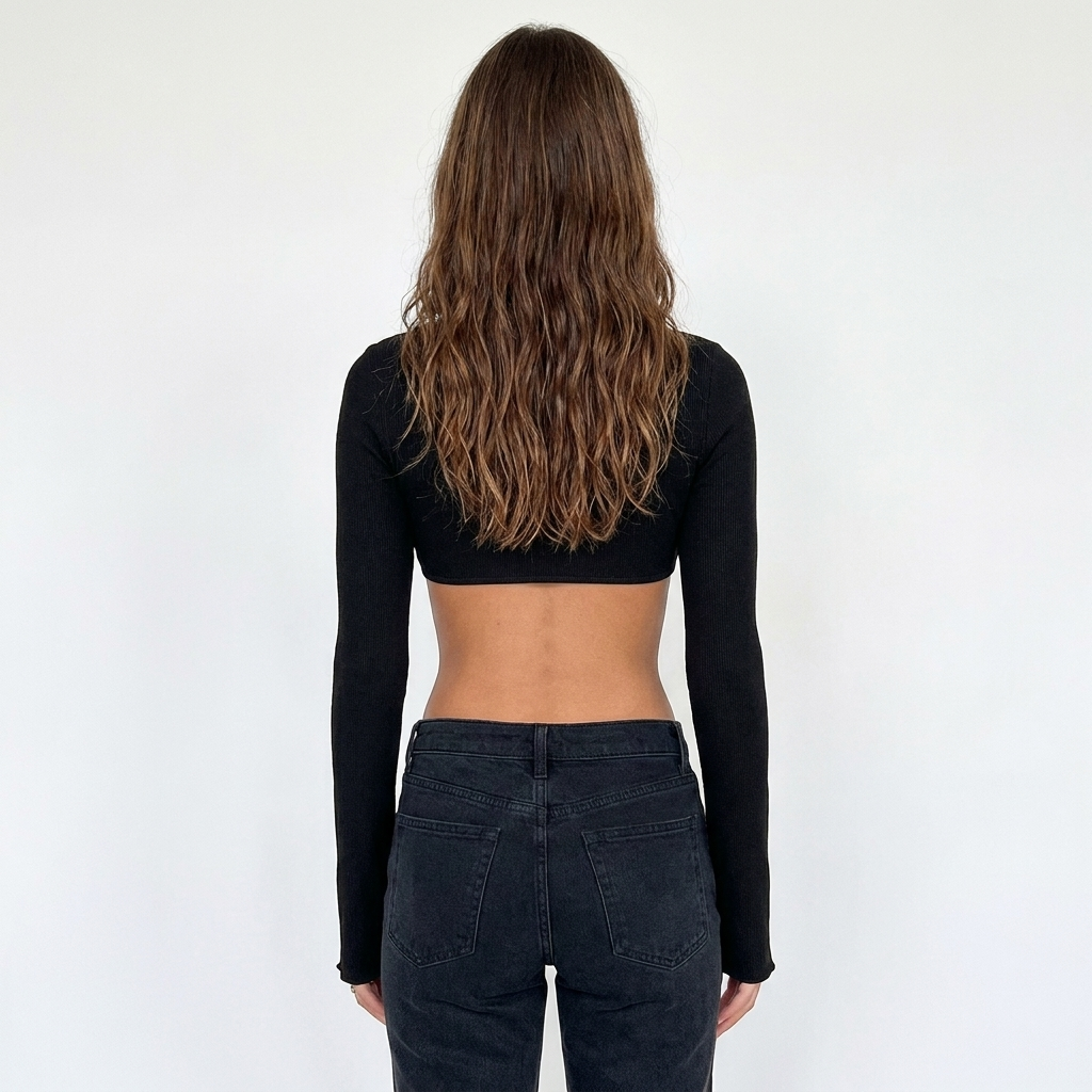 Women's Mesh Long Sleeve Cropped Top with Tie Front Keyhole