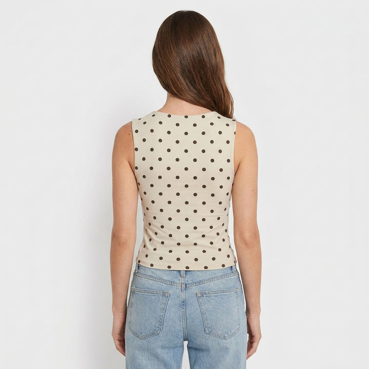 Women's Polka Dot Tank Top Sleeveless Ruched Side Crop Fitted Tee