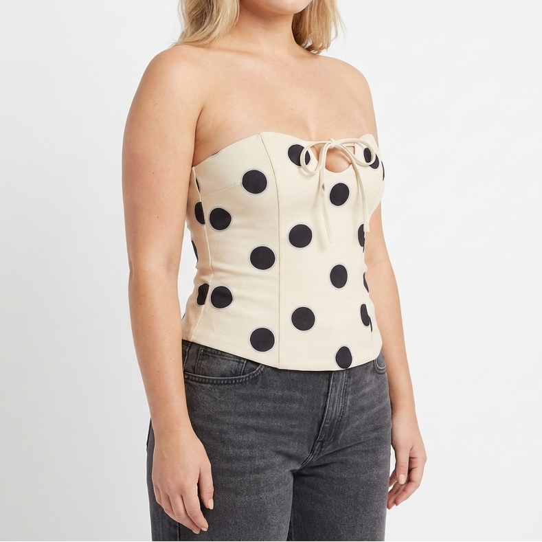 Women's Corset Top Strapless Polka Dot Tie Front Bustier Going Out