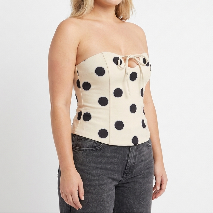 Women's Corset Top Strapless Polka Dot Tie Front Bustier Going Out