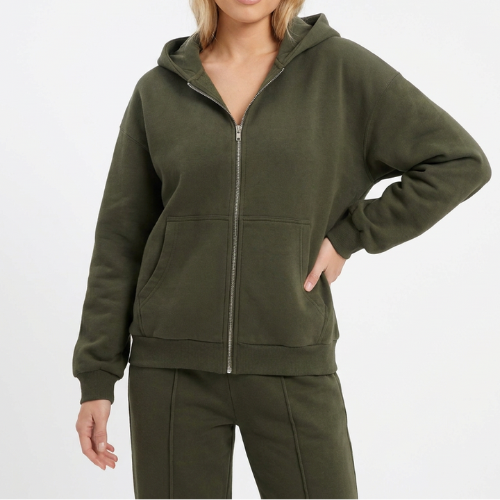 Women's Cropped Zip-Up Jacket and Wide-Leg Pants Set