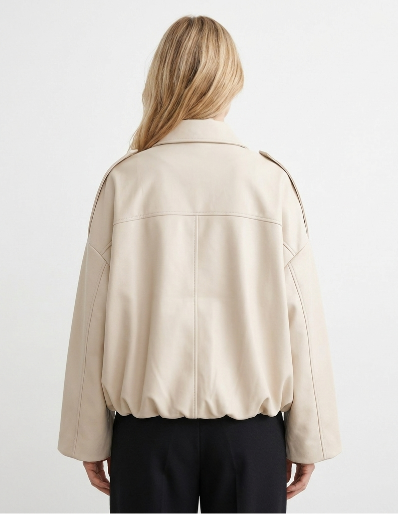 Women's Oversized Bomber Jacket Balloon Sleeve Cropped Zip-Up