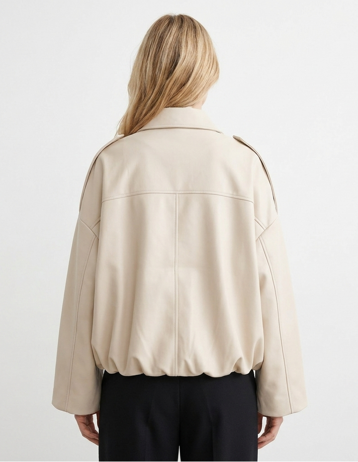 Women's Oversized Bomber Jacket Balloon Sleeve Cropped Zip-Up