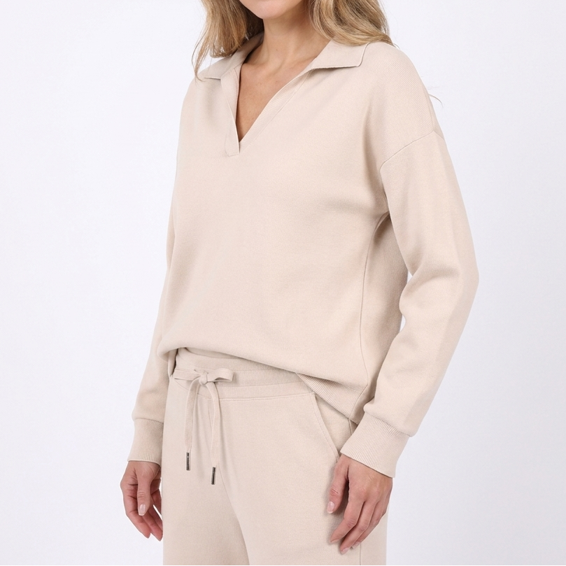Women's Collared Top and Wide-Leg Pants Two-Piece Set