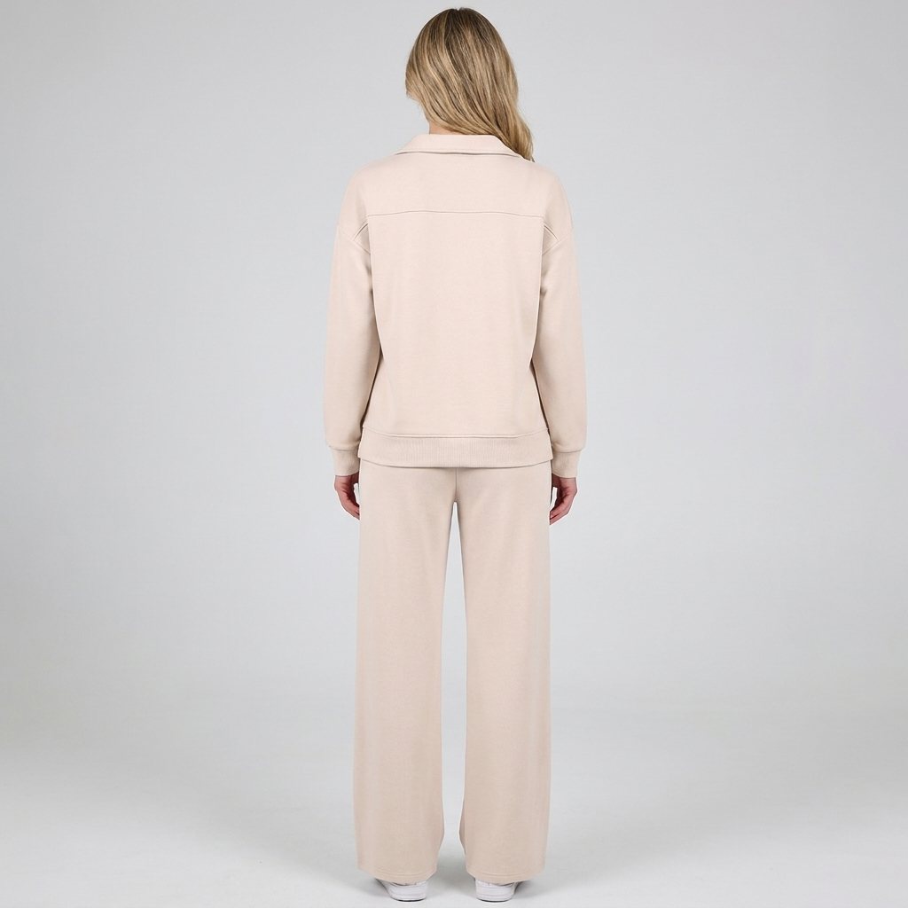 Women's Collared Top and Wide-Leg Pants Two-Piece Set