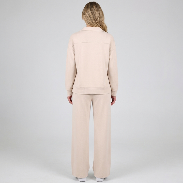 Women's Collared Top and Wide-Leg Pants Two-Piece Set