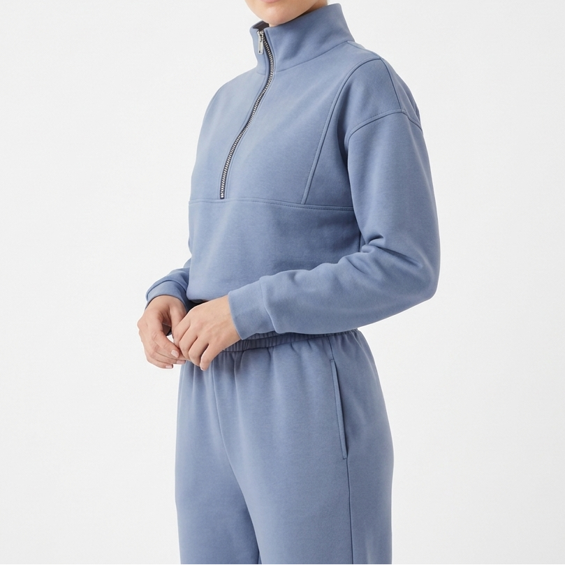 Women's Cropped Zip-Up Sweatshirt and Jogger Set