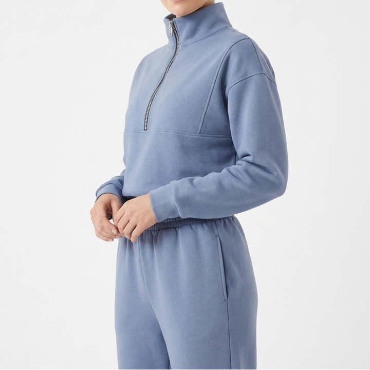 Women's Cropped Zip-Up Sweatshirt and Jogger Set
