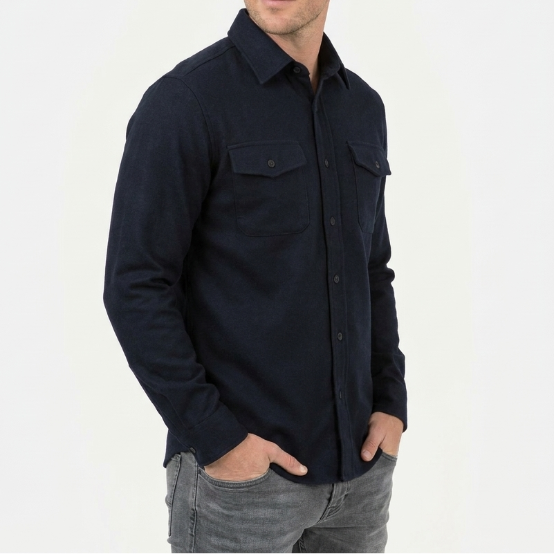 Men's Long Sleeve Button-Up Shirt Dual Chest Pocket Casual