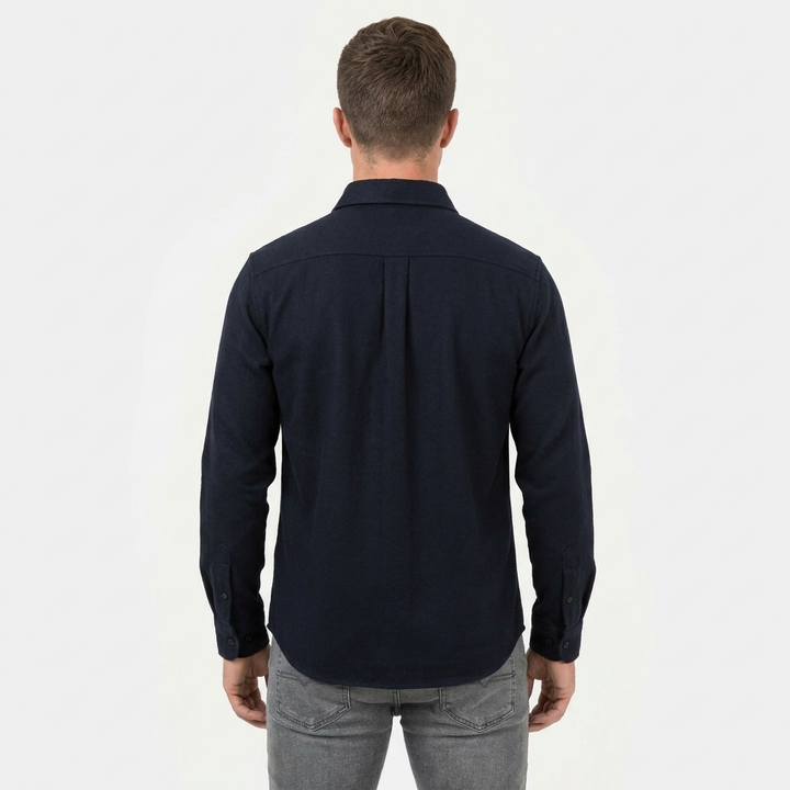 Men's Long Sleeve Button-Up Shirt Dual Chest Pocket Casual