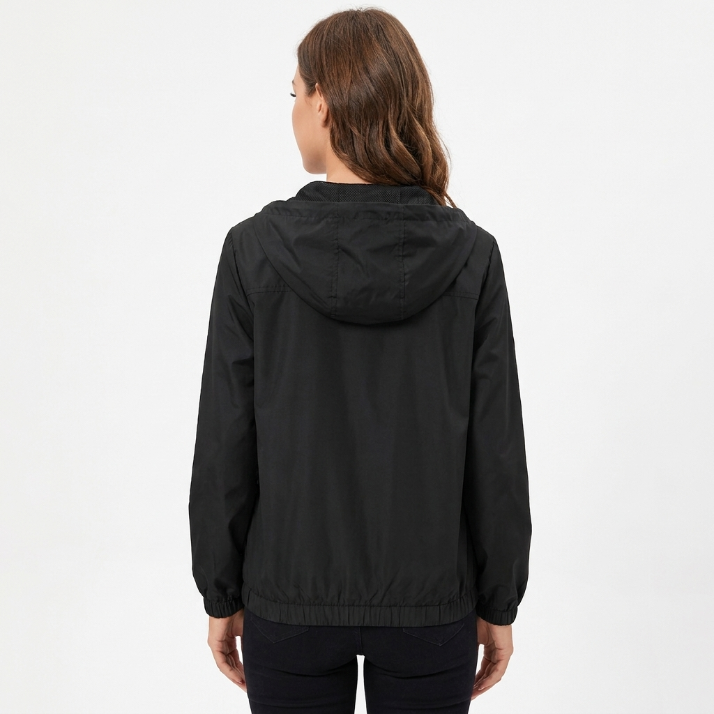 Women's Snap Button Windbreaker Jacket Stand Collar Zip Up Casual