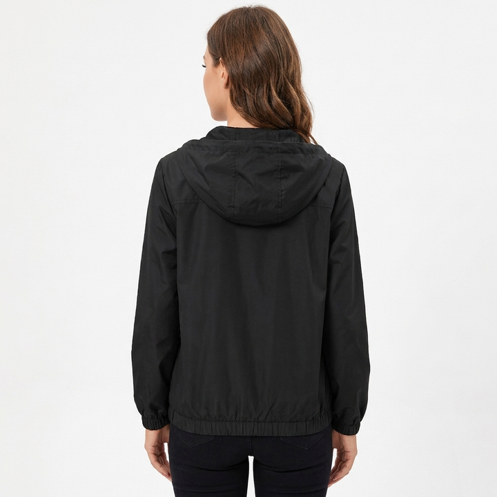 Women's Snap Button Windbreaker Jacket Stand Collar Zip Up Casual