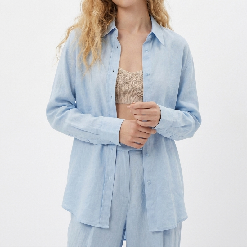 Women's Linen Oversized Shirt and Wide-Leg Pants Set Casual Two-Piece