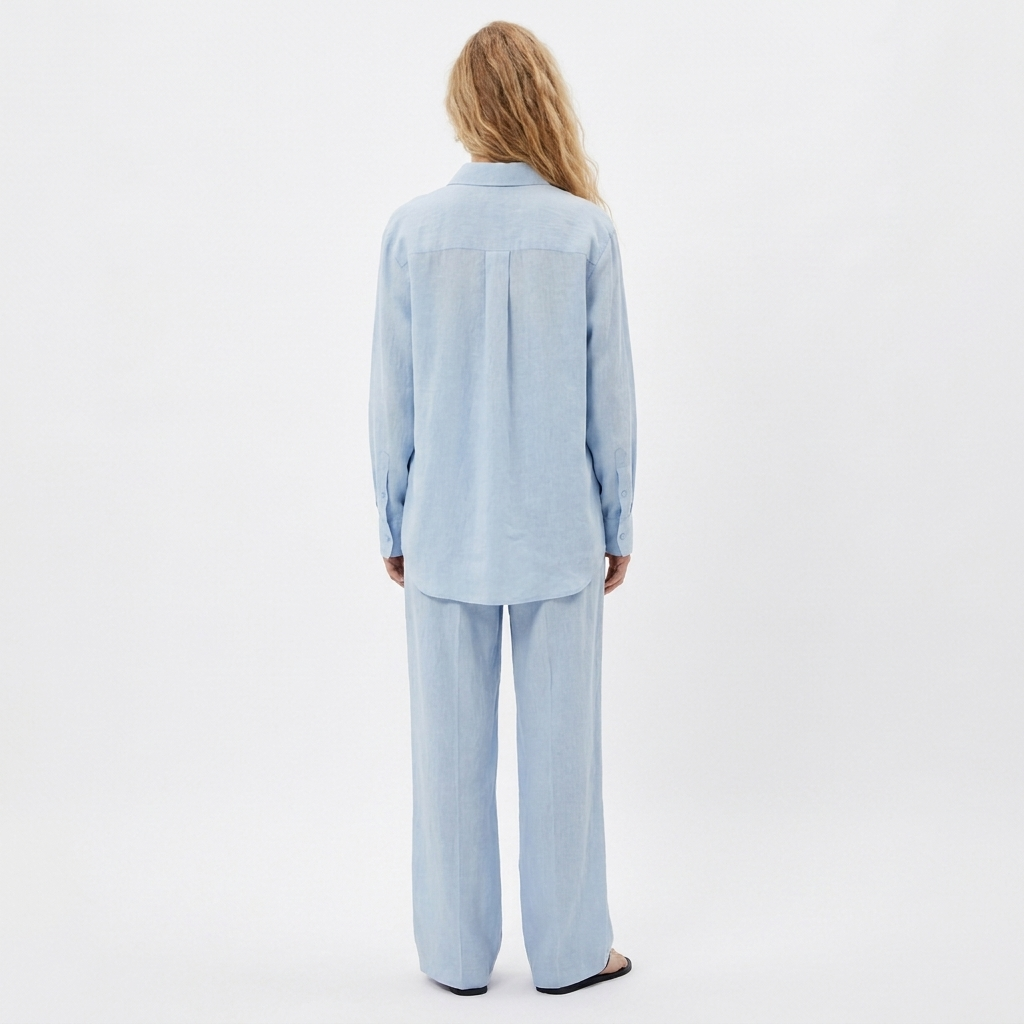Women's Linen Oversized Shirt and Wide-Leg Pants Set Casual Two-Piece